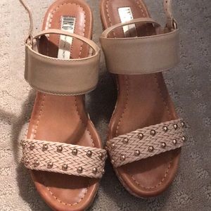 Nude studded wedges